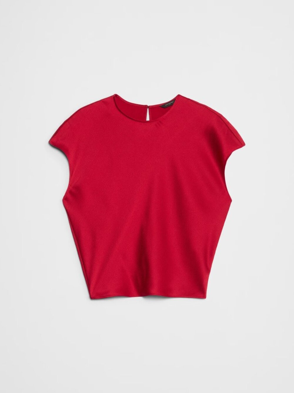 NWT Red Cap Sleeve Crew Neck Keyhole Back Cropped Textured Satin Blouse - Picture 4 of 10